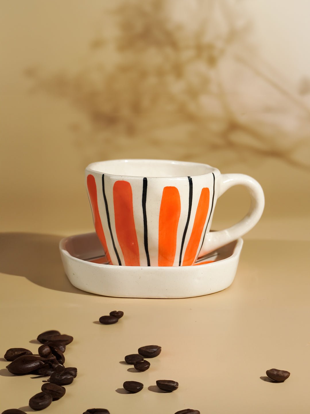 Orange Brushstroke Ceramic Cup and Saucer Set - The Golden Theory Main image