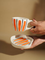 Orange Brushstroke Ceramic Cup and Saucer Set - The Golden Theory