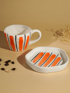 Orange Brushstroke Ceramic Cup and Saucer Set - The Golden Theory