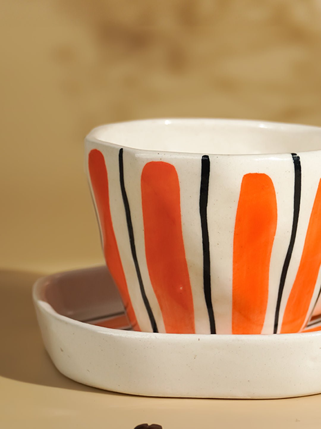 Orange Brushstroke Ceramic Cup and Saucer Set Secondary image