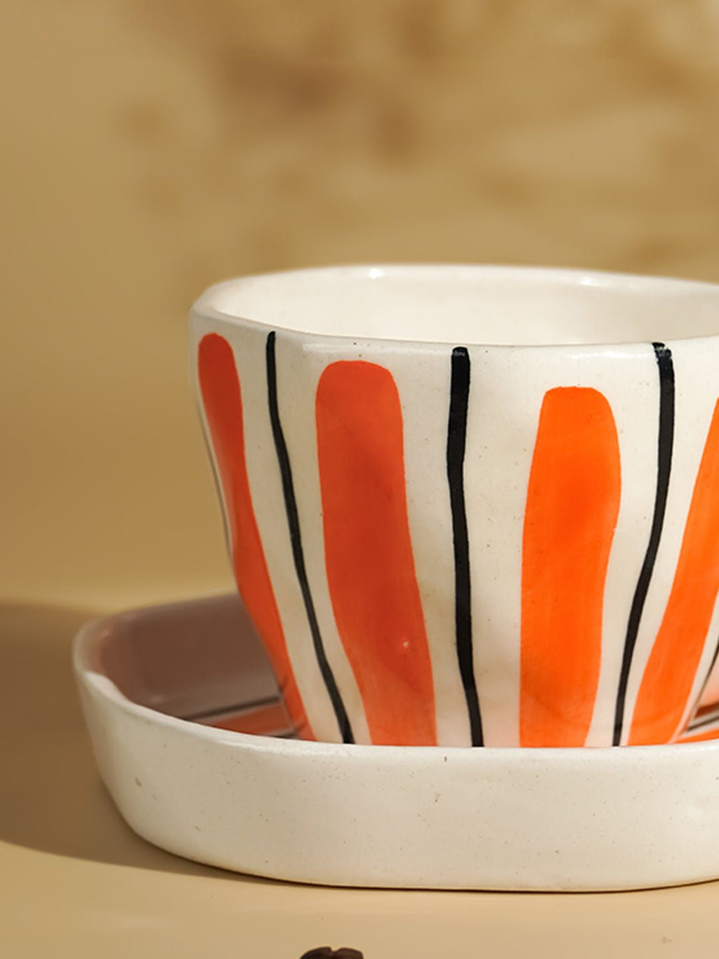 Orange Brushstroke Ceramic Cup and Saucer Set - The Golden Theory
