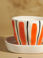 Orange Brushstroke Ceramic Cup and Saucer Set - The Golden Theory