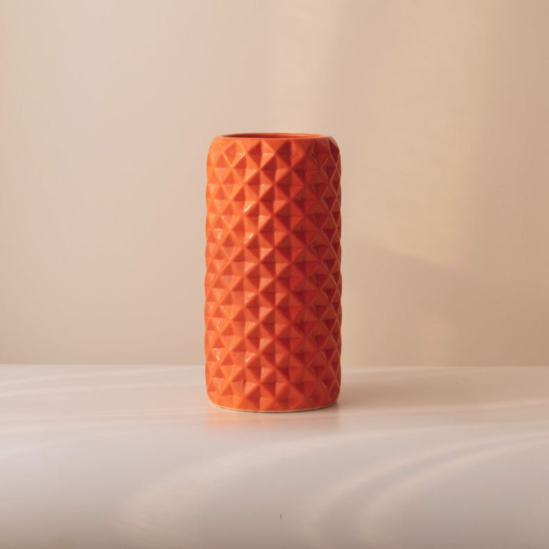 Orange Ceramic Cylindrical Shaped Flower Vase - The Golden Theory