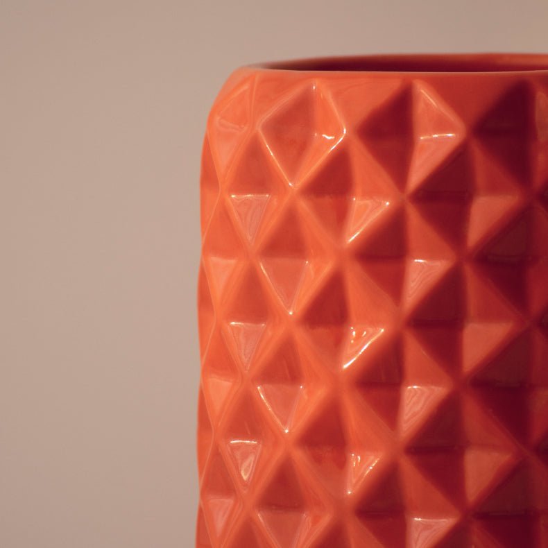 Orange Ceramic Cylindrical Shaped Flower Vase - The Golden Theory