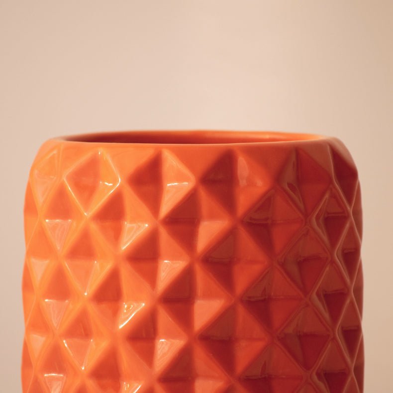 Orange Ceramic Cylindrical Shaped Flower Vase - The Golden Theory