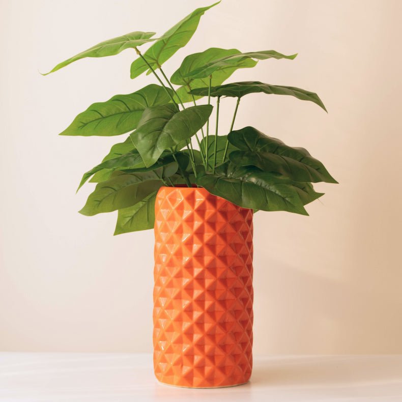 Orange Ceramic Cylindrical Shaped Flower Vase - The Golden Theory