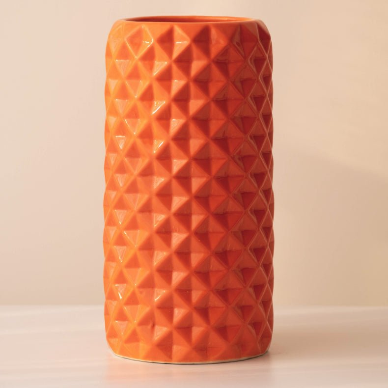 Orange Ceramic Cylindrical Shaped Flower Vase - The Golden Theory