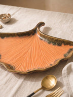 Orange Ceramic Shell Shaped Platter with Green Borders - The Golden Theory