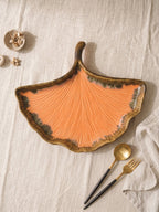 Orange Ceramic Shell Shaped Platter with Green Borders - The Golden Theory