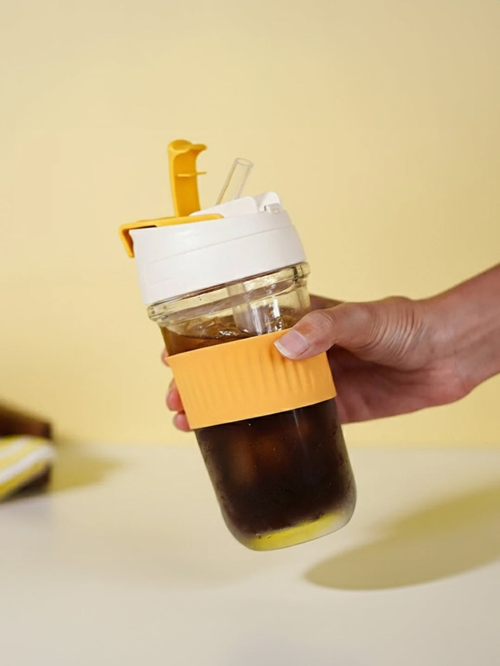 Orange Grip Glass Sipper with Built-In Straw - The Golden Theory