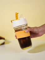 Orange Grip Glass Sipper with Built-In Straw - The Golden Theory
