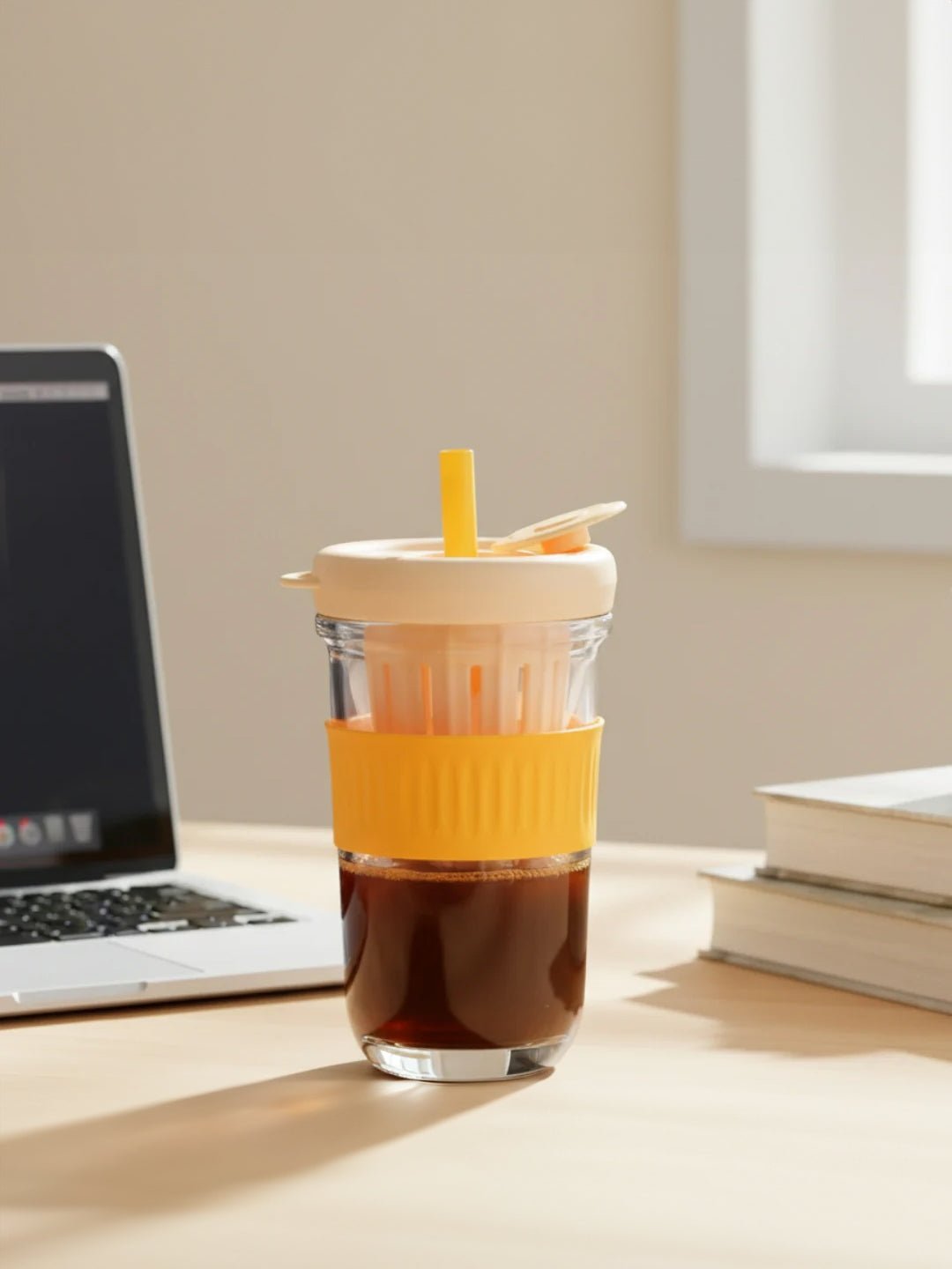 Orange Silicone Grip Sipper with Infuser - The Golden Theory Main image