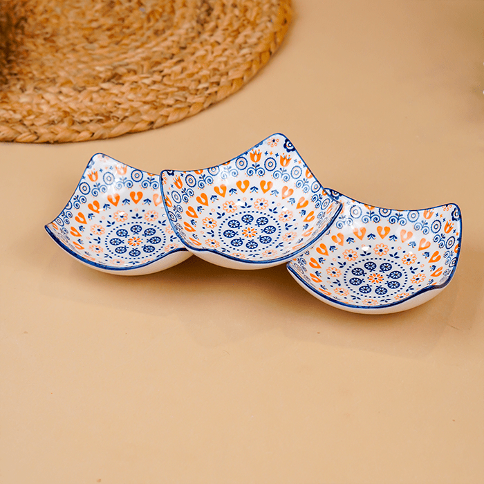 Orange & White Floral Square Ceramic Bowls Set of 3 - The Golden Theory
