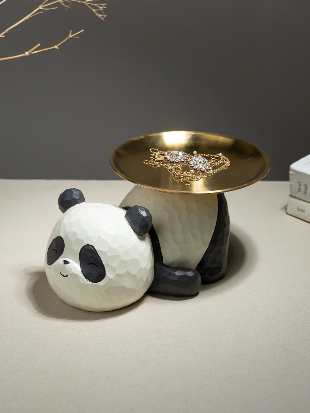 Panda-Shaped Figurine with Gold Plated Tray - The Golden Theory