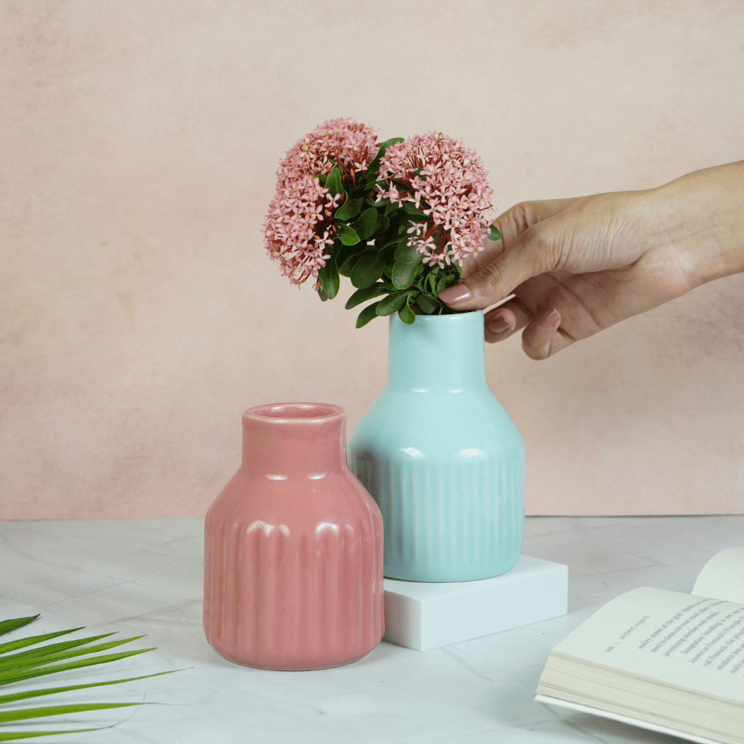 Pastel Blue Ceramic Decorative Vase - The Golden Theory