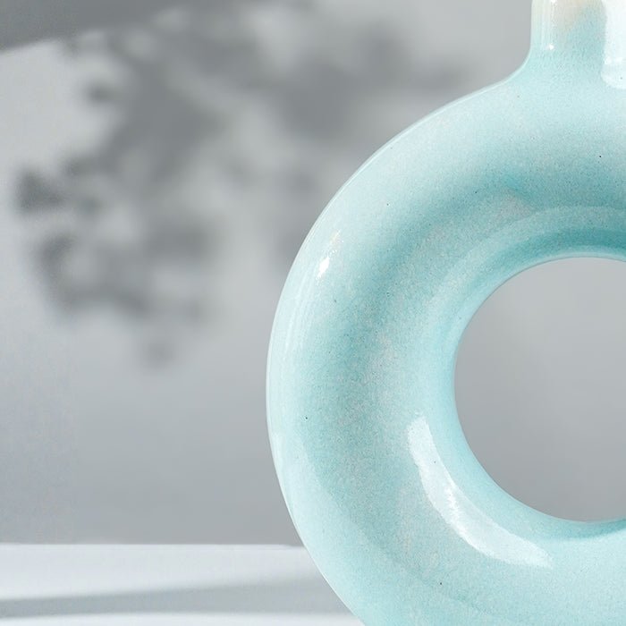 Pastel Blue Circular Vase with Open Center - The Golden Theory