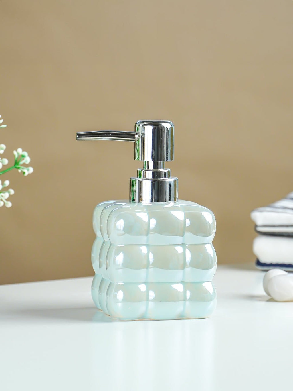 Pastel Blue Glossy Cloud-Inspired Ceramic Soap Dispenser - The Golden Theory