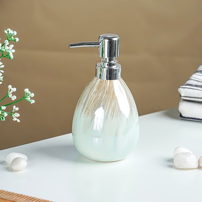 Pearlescent White and Gold Drip Ceramic Soap Dispenser - The Golden Theory