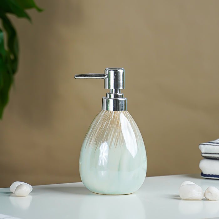 Pearlescent White and Gold Drip Ceramic Soap Dispenser - The Golden Theory