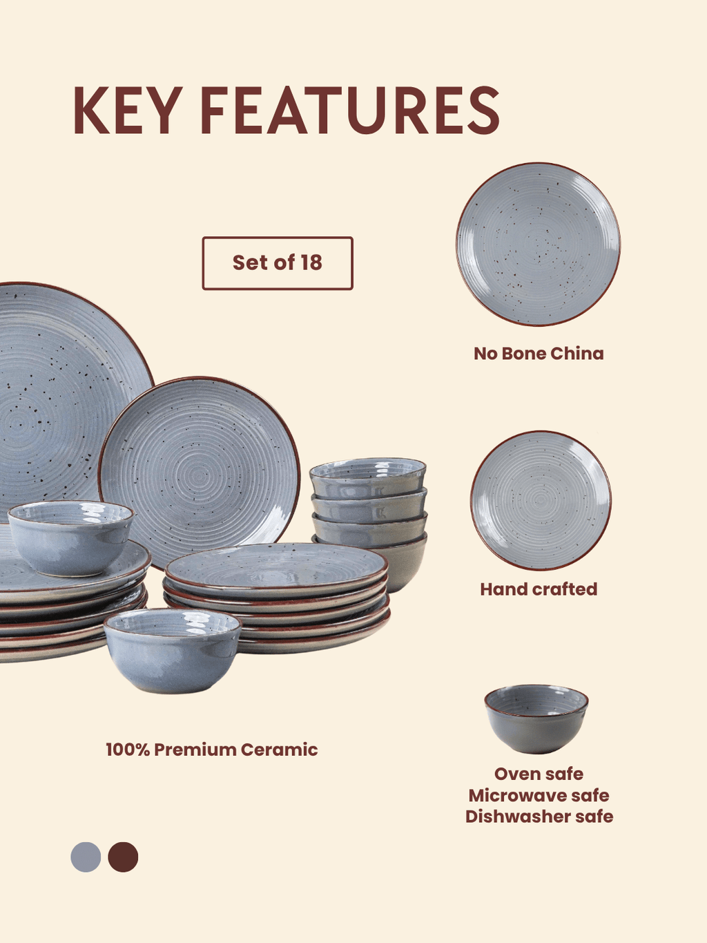 Pebble Grey Ceramic Dinner Set (Set of 18) - The Golden Theory