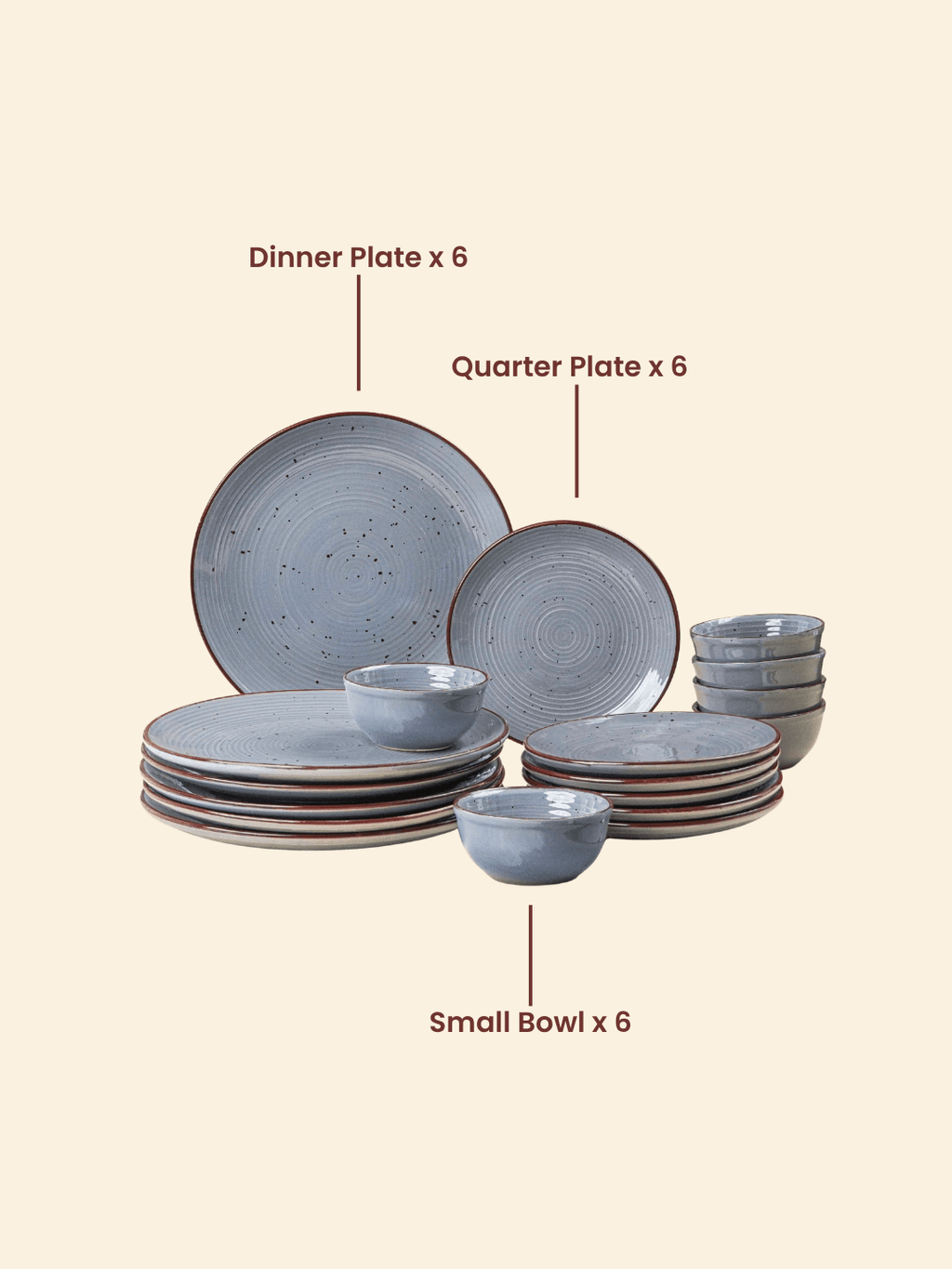 Pebble Grey Ceramic Dinner Set (Set of 18) - The Golden Theory