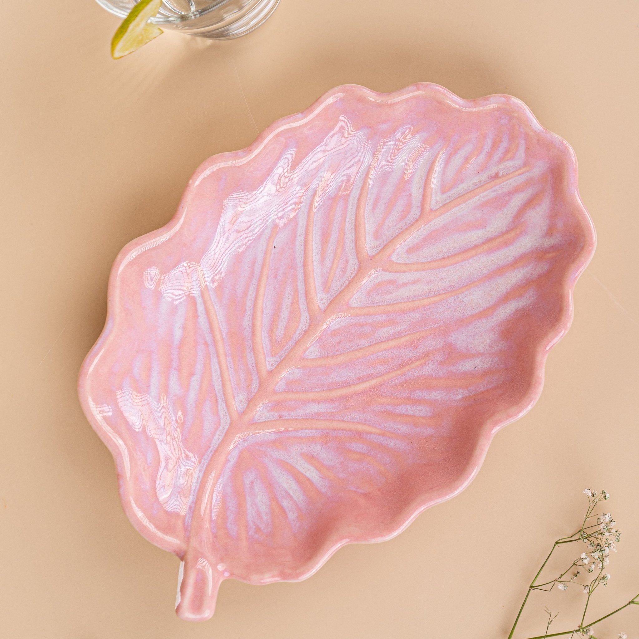 Pink Ceramic Leaf Platter Secondary image