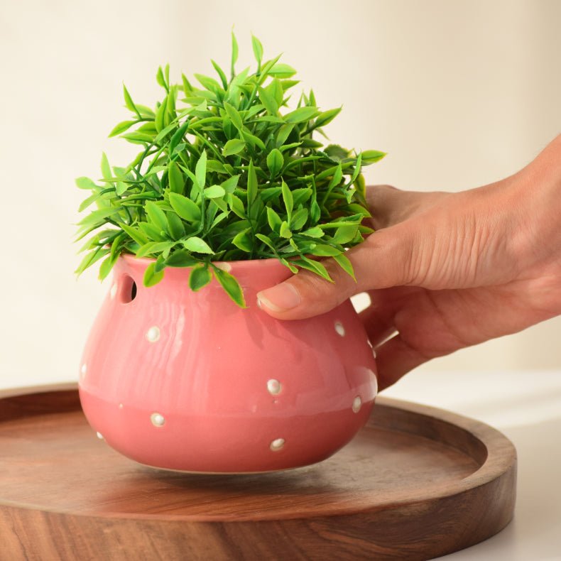 Pink Ceramic Matka Shaped Planter - The Golden Theory