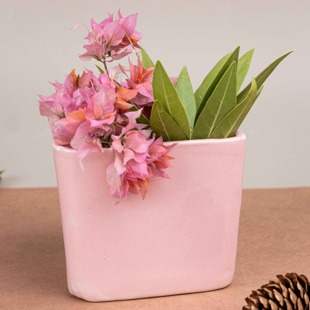 Pink Ceramic Triangle Planter