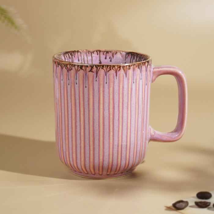 Pink Color Ceramic Coffee Mug with Brown Drops Border - The Golden Theory Main image