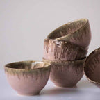 Pink Color Round-Shaped Small Bowl with Brown Drops Border - The Golden Theory