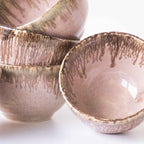 Pink Color Round-Shaped Small Bowl with Brown Drops Border - The Golden Theory