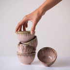 Pink Color Round-Shaped Small Bowl with Brown Drops Border - The Golden Theory