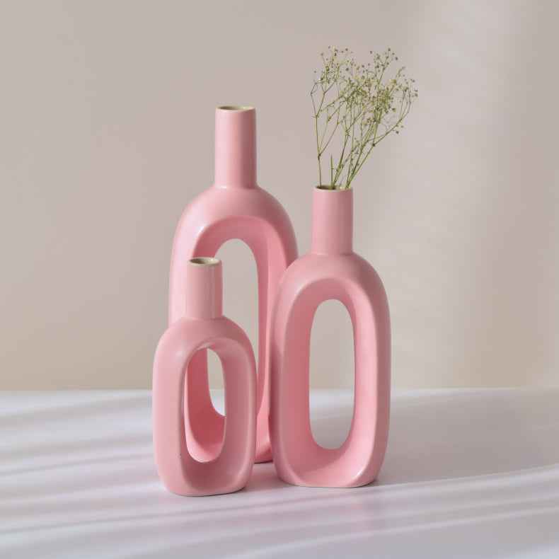 Pink Oval Shaped Ceramic Flower Vase | Set of 3
