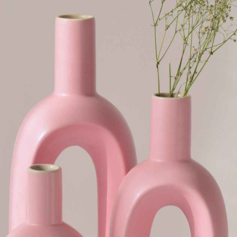 Pink Oval Shaped Ceramic Flower Vase | Set of 3