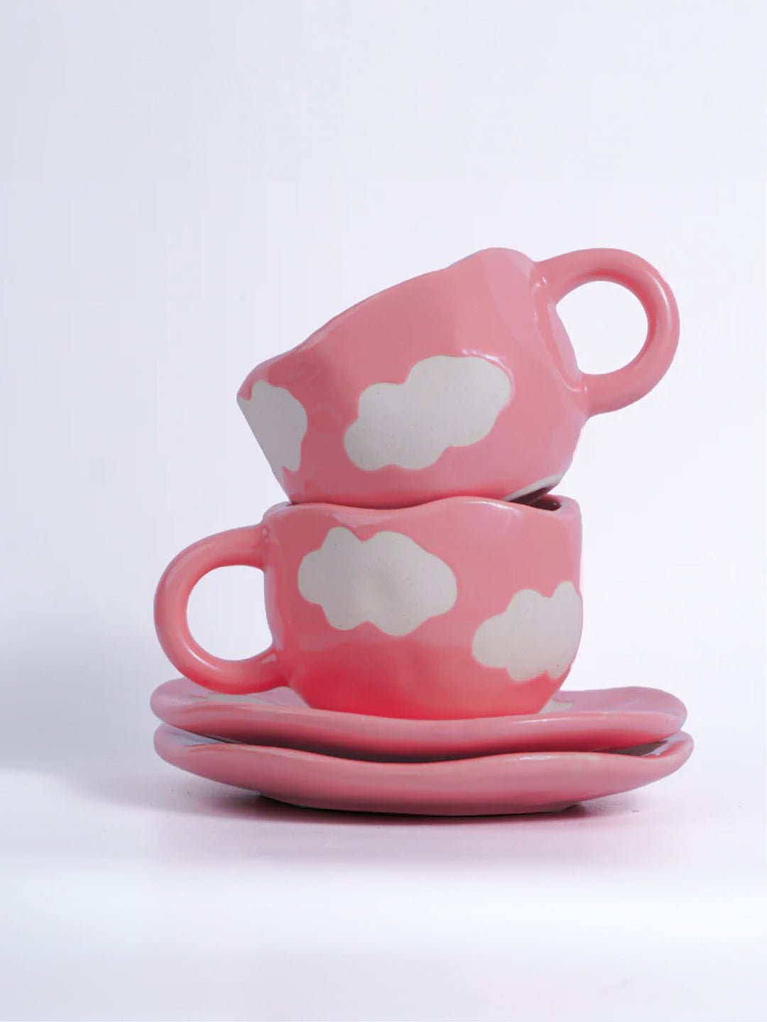 Pink with White Cloud Ceramic Cup and Saucer Set Secondary image