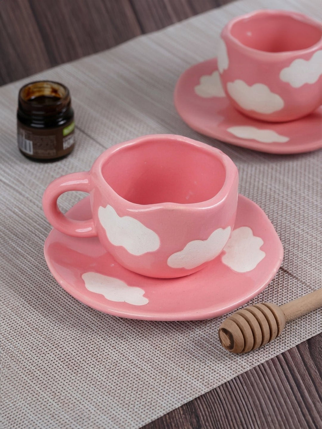 Pink with White Cloud Ceramic Cup and Saucer Set - The Golden Theory