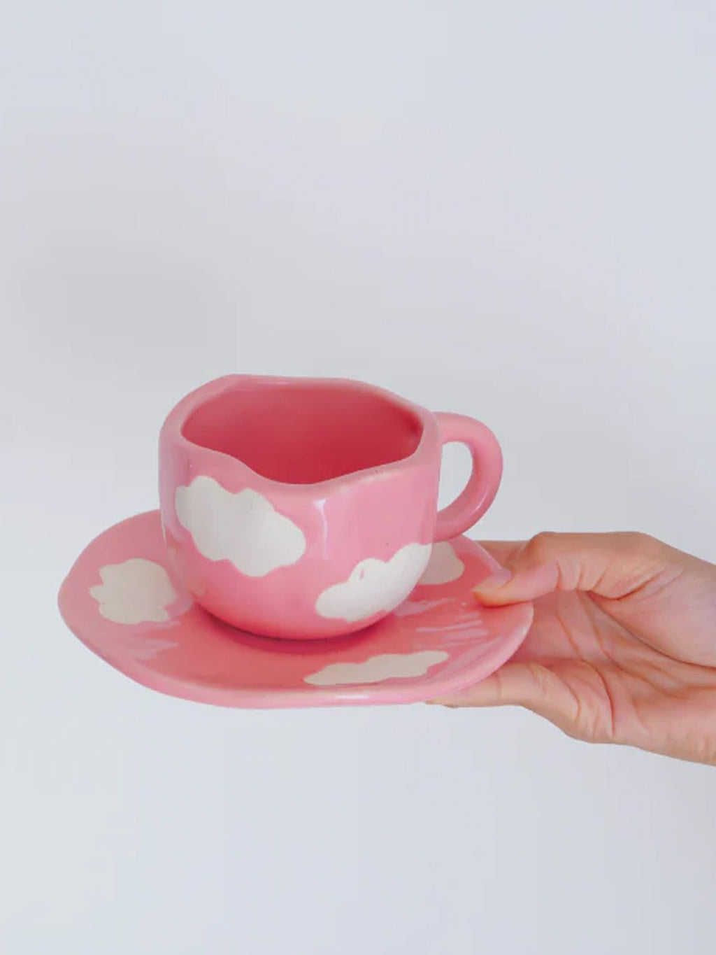 Pink with White Cloud Ceramic Cup and Saucer Set - The Golden Theory