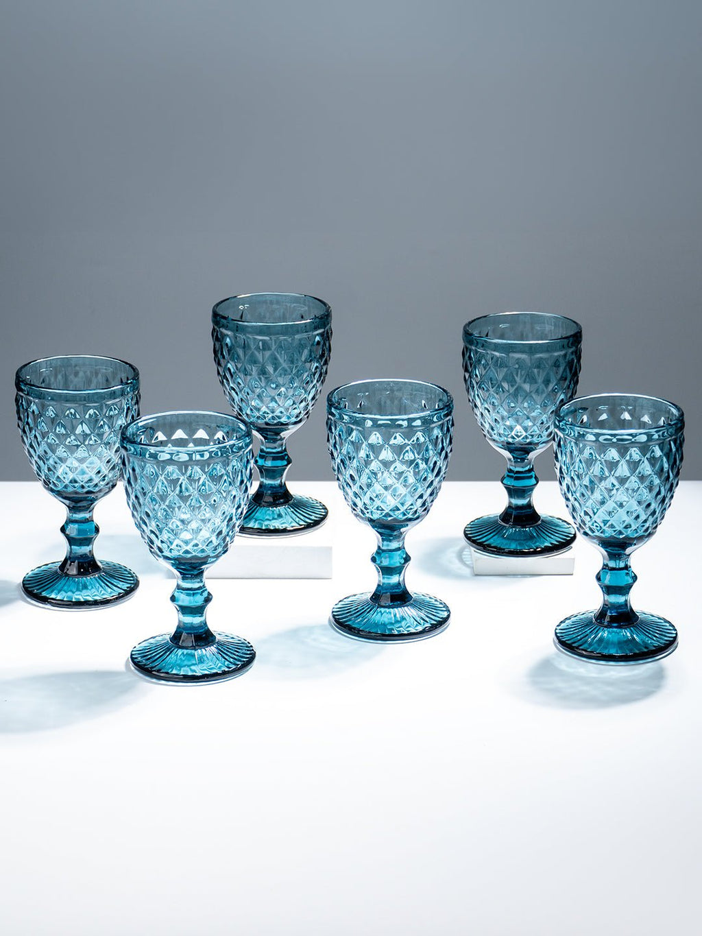 Premium Blue Textured Stemmed Glasses – Set of 6 - The Golden Theory
