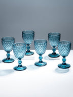 Premium Blue Textured Stemmed Glasses – Set of 6 - The Golden Theory
