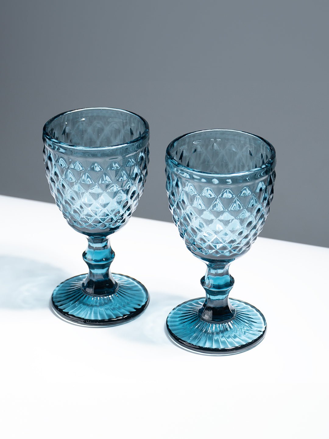Premium Blue Textured Stemmed Glasses – Set of 6 - The Golden Theory