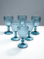 Premium Blue Textured Stemmed Glasses – Set of 6 - The Golden Theory