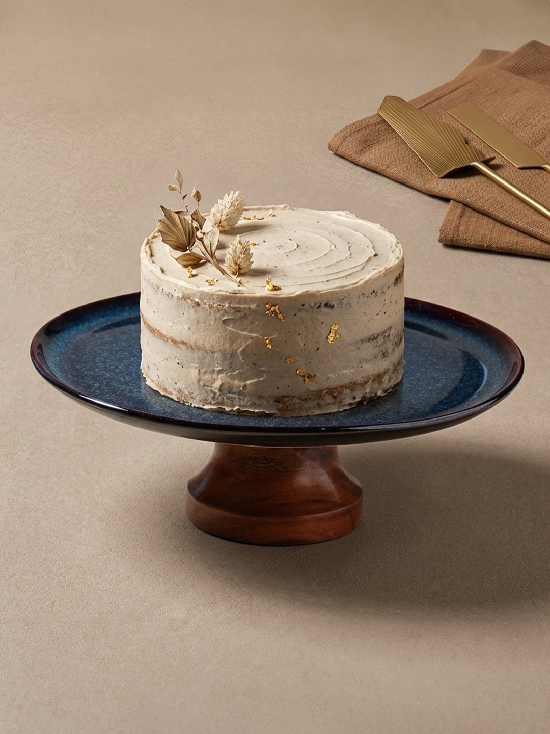 Premium Ceramic Cake Stand with Elevated Stand - The Golden Theory