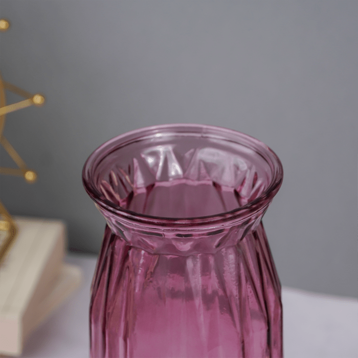 Purple Ribbed Glass Vase with Vintage Charm - The Golden Theory