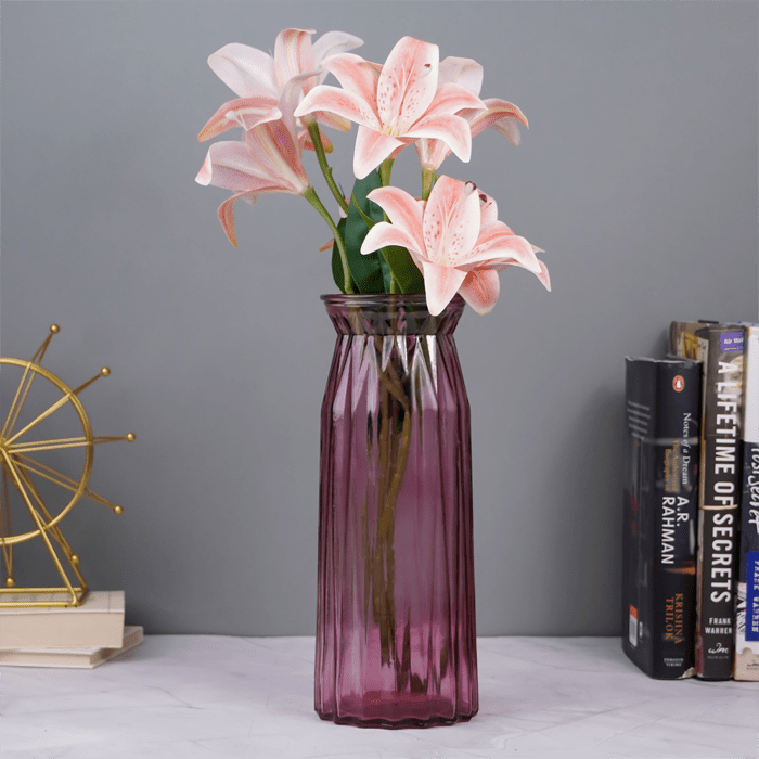 Purple Ribbed Glass Vase with Vintage Charm - The Golden Theory