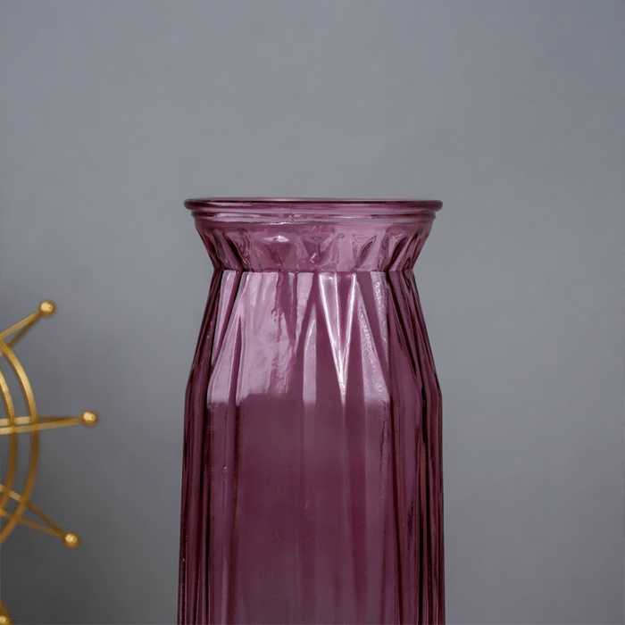 Purple Ribbed Glass Vase with Vintage Charm - The Golden Theory
