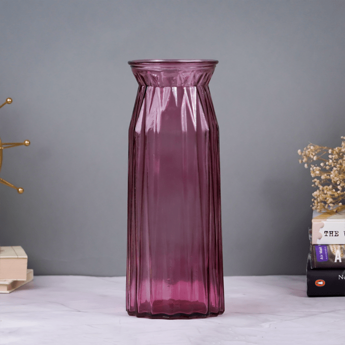 Purple Ribbed Glass Vase with Vintage Charm - The Golden Theory