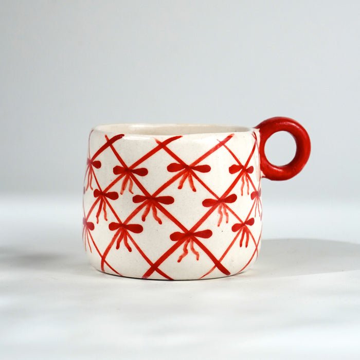 Red and White Patterned Ceramic Mug Set - The Golden Theory