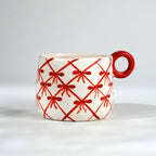 Red and White Patterned Ceramic Mug Set - The Golden Theory