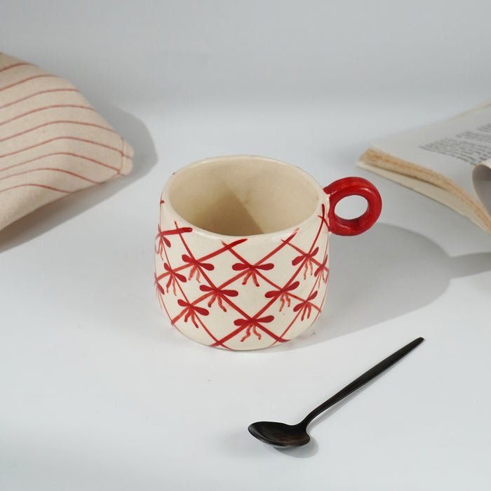 Red and White Patterned Ceramic Mug Set - The Golden Theory