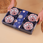 Red & Black Floral Scallop-Edge Ceramic Bowls - Set of 6 - The Golden Theory